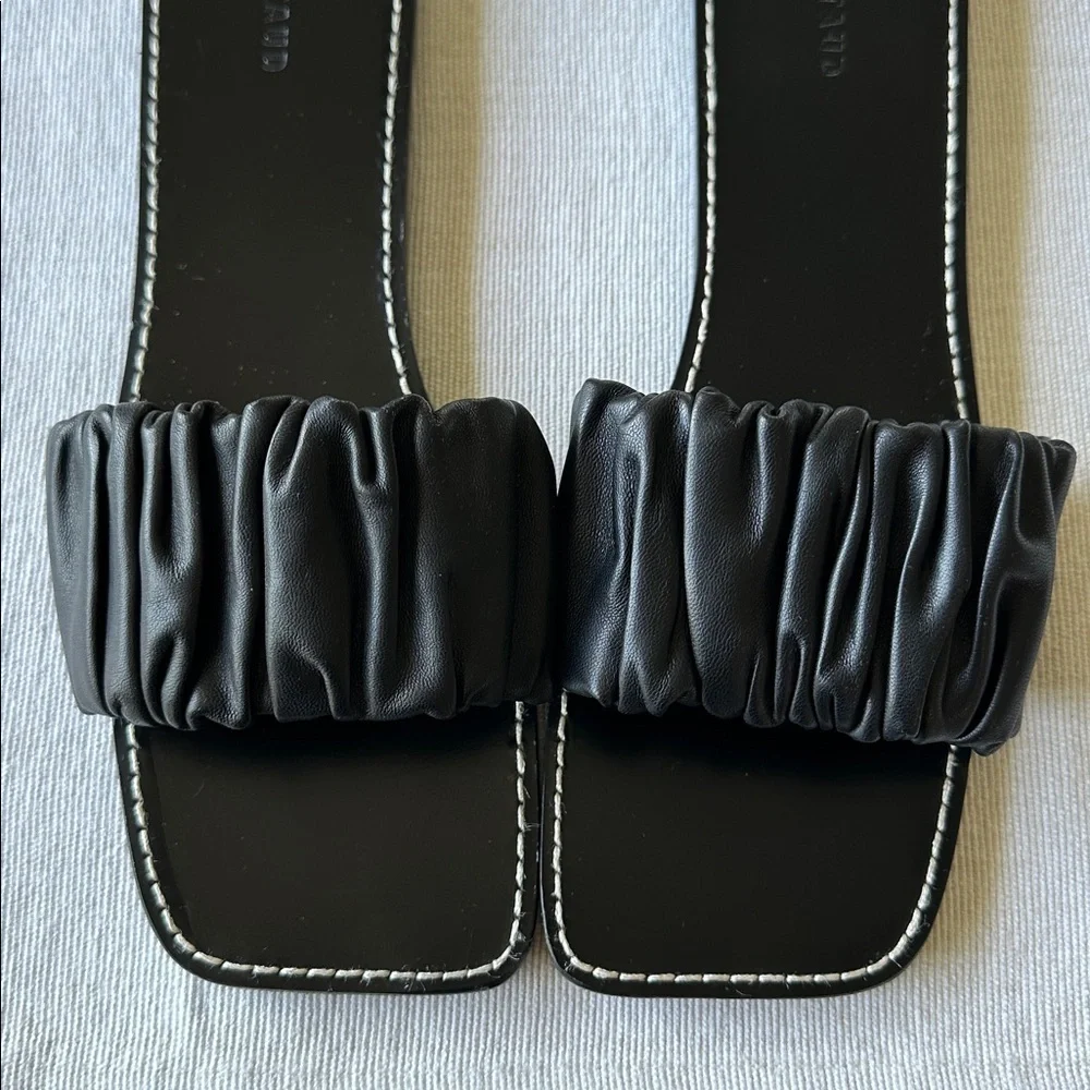 STAUD Black Nina Ruched Slide Slip On Leather Sandal Made in Portugal, Size 9